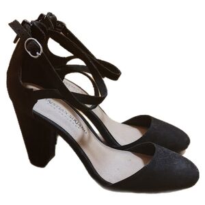 Christian Siriano Black Chunky Criss Cross Block Dress Heels